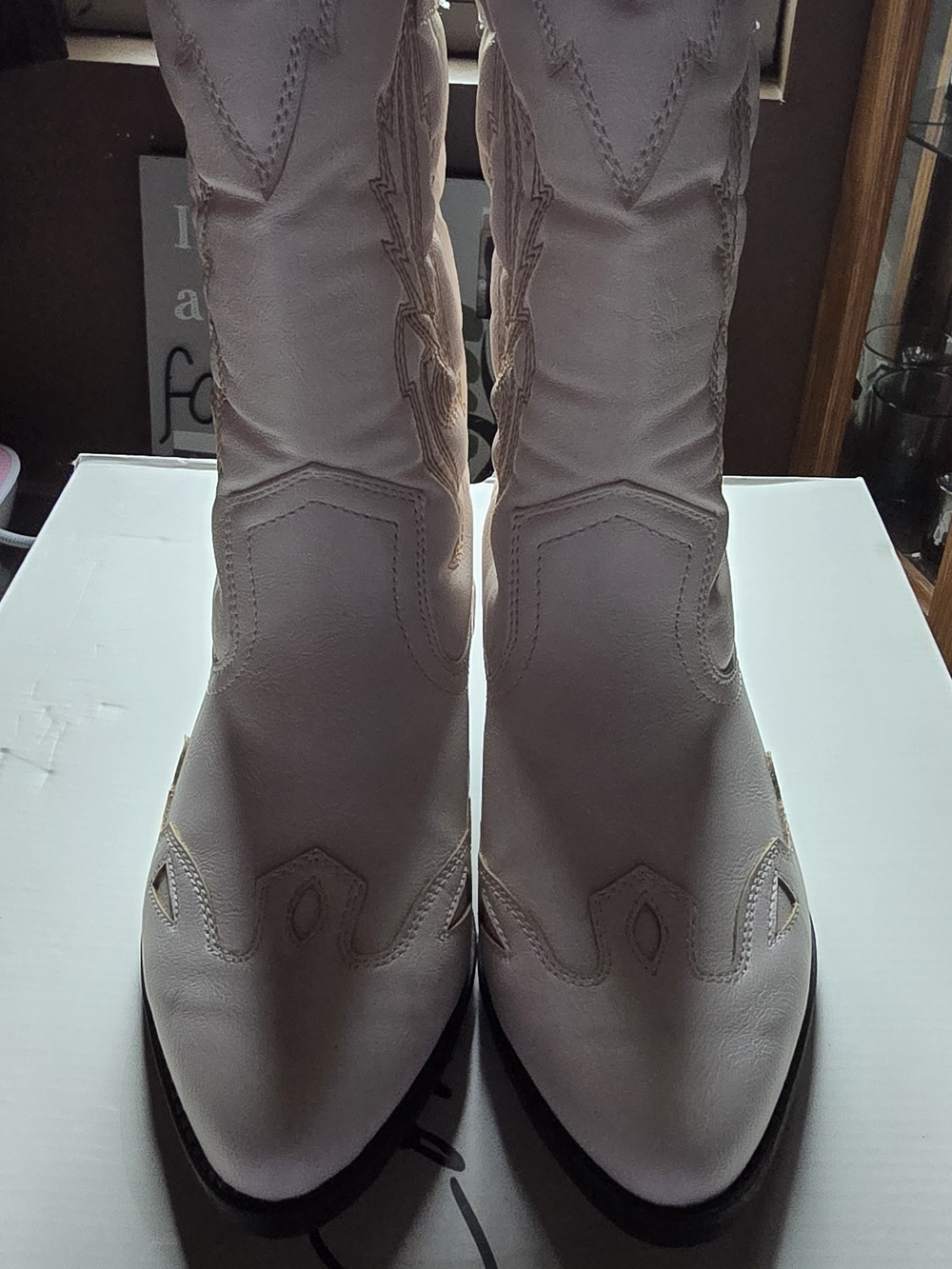 Cato Ivory Western-Inspired Pointed Toe Mid-Calf Boots